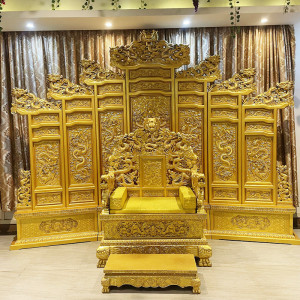 皇帝王龙椅宝座雕九龙屏风明清玄关隔断酒店古建装饰影视道具定制