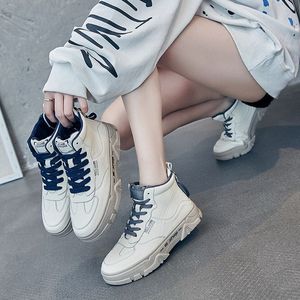 新款冬季奥古斯都女鞋款百搭加绒小白鞋女真皮高帮运动休闲鞋