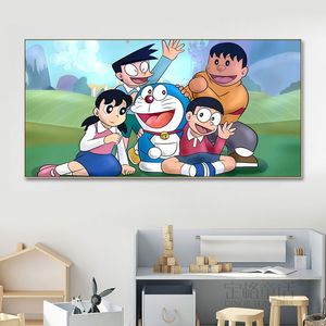 哆啦a梦装饰画幼儿园可爱叮当猫全家福挂画客厅工作室服装店壁画