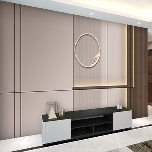 北欧现代电视背景墙壁纸木饰面护墙板装饰墙纸轻奢风主卧床头墙布