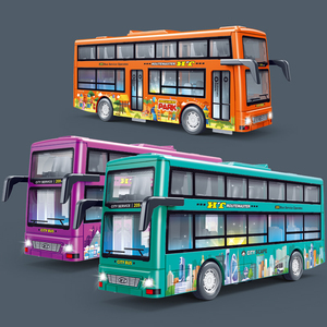 男孩宝宝惯性玩具汽车可开门儿童声光公交车公共客车双层巴士模型
