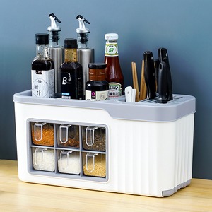 调料盒组合套装一体多格多功能盐罐调料酱料瓶刀架收纳厨房置物架