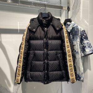 现货gucci古驰古奇 男士双g反光拉链羽绒服外套黑色598725z8afz