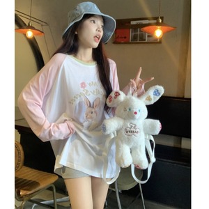 YUKI小树家 卡通兔子插肩袖T恤女夏季薄款长袖防晒衣宽松空调罩衫