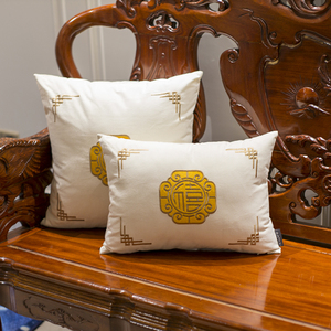 客厅实木沙发抱枕靠垫套中国风床头靠背中式靠枕全棉刺绣座椅腰枕