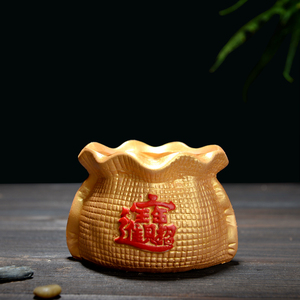 金色釉招财进宝布袋陶瓷花盆多肉盆栽小花盆家庭园艺摆件一件代发
