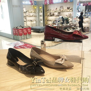 专柜正品百思图女鞋2021秋款时尚舒适蝴蝶结浅口尖头女单鞋a6199