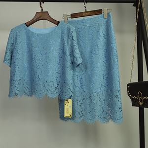 莎花罗原创设计款高端定制蕾丝镂空套装夏季薄短上衣半身裙两件套