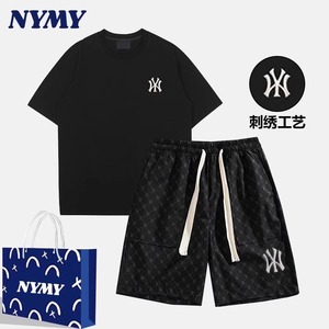 MLB&NY夏季刺绣运动休闲套装潮牌短袖T恤短裤男女情侣款新款套装