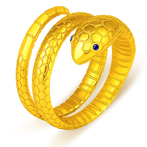 999足金黄金蓝宝石灵蛇戒指个性时尚男女食指环生肖蛇生日礼物