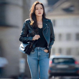 孙艺珍同款牛仔裤子水洗白修身微弹高腰显高显瘦九分小个子烟管裤