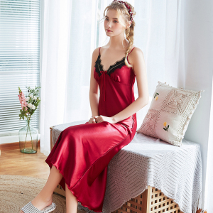 加长款睡裙女夏季仿真丝绸超长过膝脚裸冰丝吊带性感薄款长裙睡衣