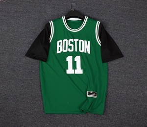 11号欧文速干篮球运动男t恤印花网孔球衣假两件休闲训练宽松短袖