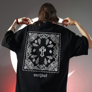 美式哥特风十字架短袖t恤男潮牌oversize宽松潮流半袖男款夏季潮