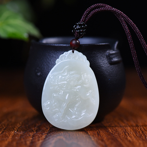 一元拍卖 新疆和田玉羊脂玉招财麒麟吊坠白玉玉牌玉石男女款挂件