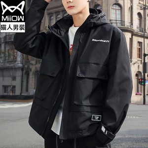 猫人秋冬季新款男士韩版休闲工装夹克潮流男装外衣服潮牌宽松外套