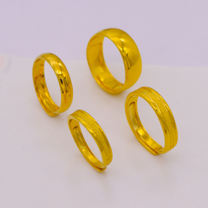 沙金戒指男女情侣一对结婚黄金色指环光面镀仿真纯金久不掉色首饰