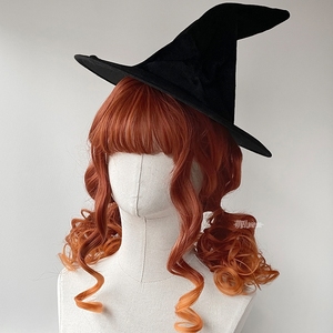 见习魔女 万圣节脏橘色渐变女巫lo罗马日落羊毛卷发cos女长显白
