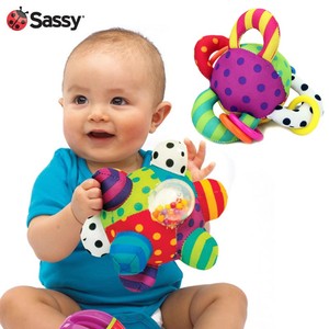 美国Sassy多彩趣味摇铃手抓球 爆炸球益智感观布玩具宝宝玩具