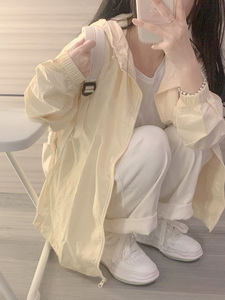 奶黄色防晒衣外套女款夏季新款宽松薄款透气防紫外线拉链防晒服潮