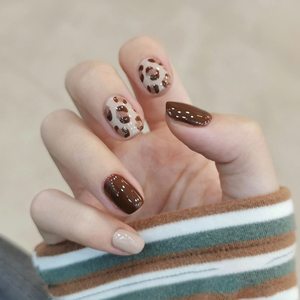 小红书爆款手工指甲贴片秋冬时尚豹纹美甲成品孕妇穿戴式光疗甲片