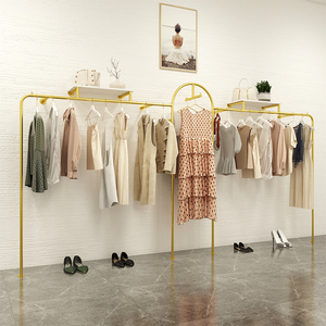 简约金色服装店展示架上墙落地式女装带正挂置物架靠墙衣架货架