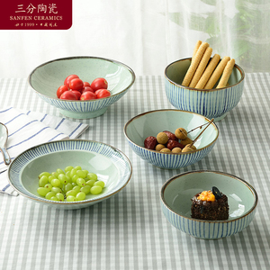 三分烧日韩式创意面碗汤碗大碗釉下彩水果沙拉碗耐高温创意复古风
