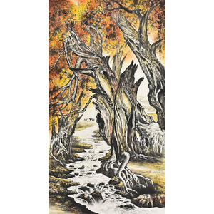 中美协季清龙纯手绘国画 胡杨深处 客厅玄关挂画装饰字画收藏拍卖