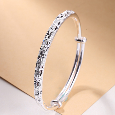 s999纯银手镯女实心千足老凤祥和镯子简约情人节送妈妈女朋友礼物