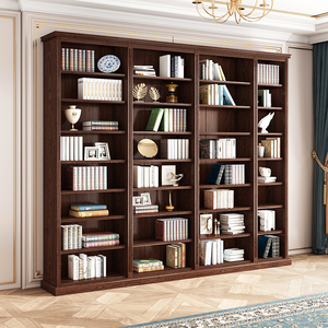全实木美式书柜置物架满墙组合收纳柜书房展示柜客厅书架落地书橱
