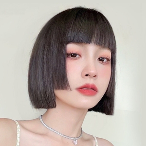 公主切假发套女全头逼真短发齐刘海学生日系圆脸bobo波波头全头套