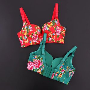 风华绝世文胸内衣女花色花朵碎花印花东北大花朵大红色翠绿色潮东