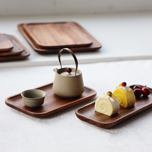 相思木托盘长方形日式家用放水杯实木托盘原木质茶盘圆形木盘子