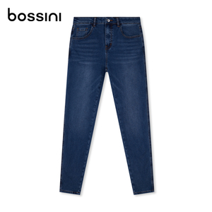 bossini女款秋季新品时髦复古洗水紧身弹力显瘦牛仔长裤