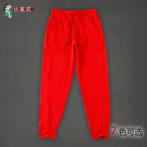 9分裤女夏季 红裤子新款九分裤薄款纯棉网红小个子宽松显瘦运动裤