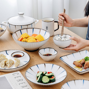 蓝和日式陶瓷餐具套装网红泡面碗家用饭碗陶瓷盘子碟子碗盘筷套装