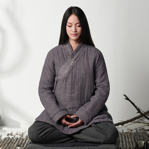 妙演心空改良汉服冬季棉麻女装棉衣居士服中式棉袄女打坐禅修服
