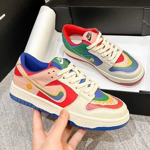 鸳鸯板鞋女夏季薄款2022新款笑脸aj1勾勾高低帮拼色休闲运动鞋潮