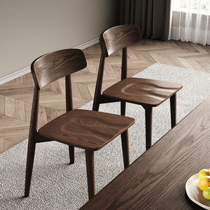 实木餐椅家用白蜡木胡桃木色小户型新中式餐厅现代简约靠背歺椅子