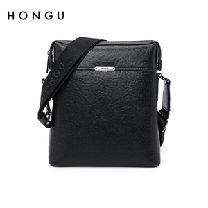 hongu/红谷牛皮时尚潮流男士单肩包品牌休闲斜挎包软皮h5224644