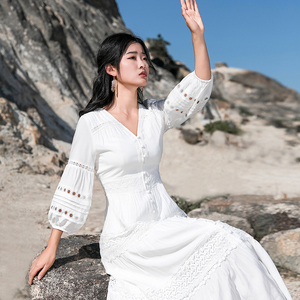 白色连衣裙女高级感法式复古气质修身三亚穿搭泰国海边度假沙滩裙