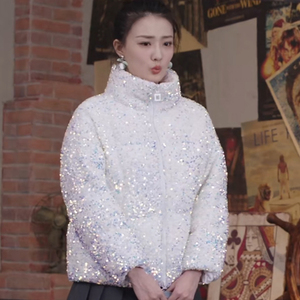 良辰美景好时光梁辰徐璐明星同款星空炫彩亮片立领面包服羽绒棉服