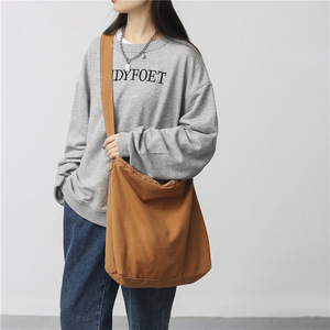 ins帆布包 原创设计文艺范女学生单肩包百搭纯色上课包chic斜挎包