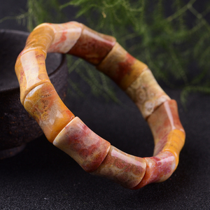 天然台湾珊瑚玉手串竹节手排手串菊花石竹节手排玉化竹节手排手链