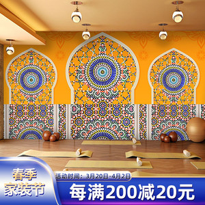 泰式背景墙纸瑜伽房spa按摩养生馆异域风情墙布泰国印度风格壁纸