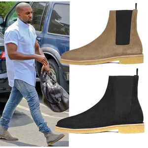 欧美侃爷切尔西短靴男夏季磨砂真皮烟胶底秋冬靴子高帮皮靴男潮流