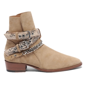 高街切尔西靴男尖头白色腰花amiri切尔西链条防旧印花男士高跟靴