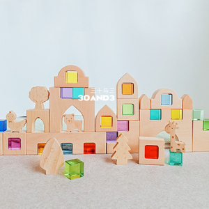 三十与三城堡积木童话镇木质儿童拼搭构建玩具幼儿园宝宝圣诞礼物