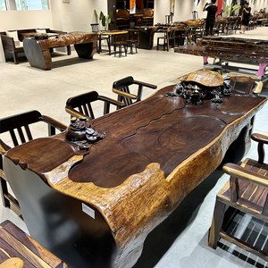 黑檀大板实木茶桌茶台红木原木老板办公桌餐桌新中式家具一整体桌