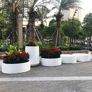 简约玻璃钢圆柱花器户外园林景观白色花缸种植花箱圆形大花盆坐凳
